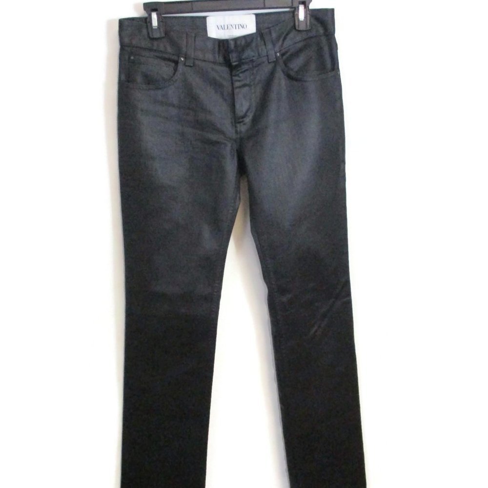 Valentino Wax Coated Black Pants Jeans 6 8